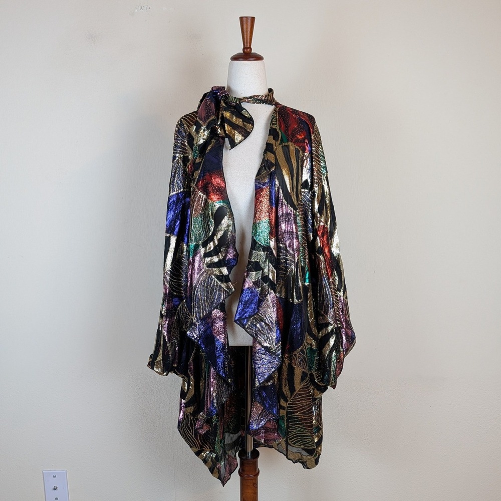 VTG House of Ross Top Multicolor Metallic Necktie Art To Wear Statement Abstract